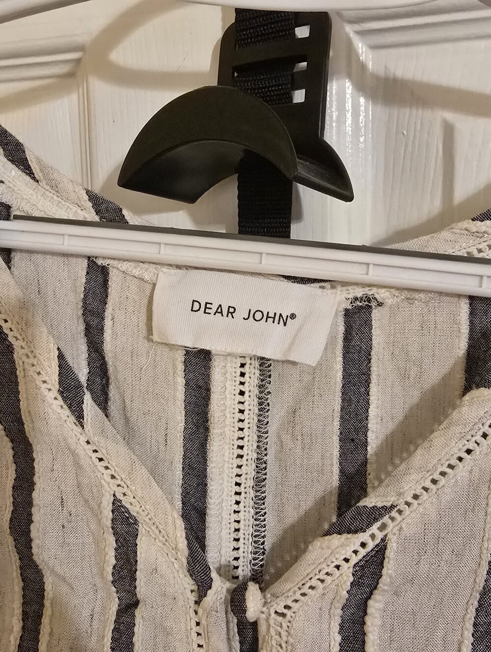 Dear John Black & Cream Vertical Stripe Ruffle Button Top - Picture 2 of 3